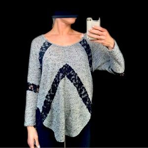FREE PEOPLE grey and black lace sweater